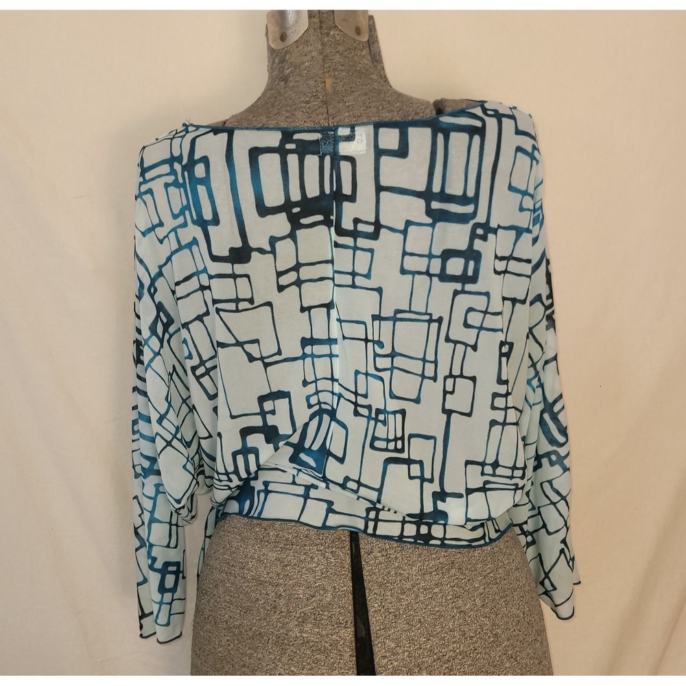 Vintage 90s Y2K Bat Wing Top Sheer Baby Blue Geometric Fang Glam L/XL Tie Waist - Picture 5 of 12